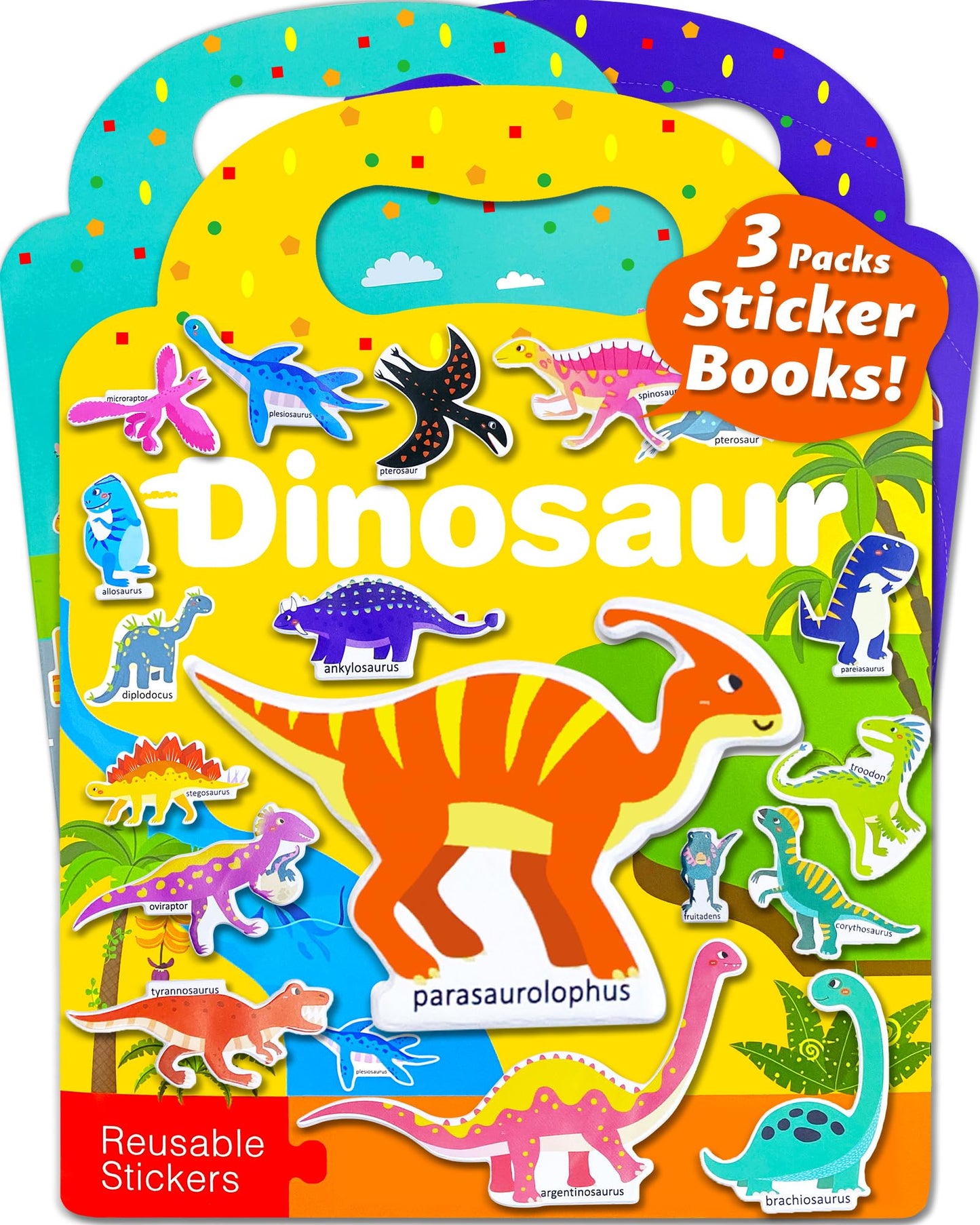Walenced Puffy Reusable Sticker Book For Toddlers 2-4 Years, 3 Sets Stickers For Kids, Toddler Sticker Book Ages 1-3, 94 Pcs Tod