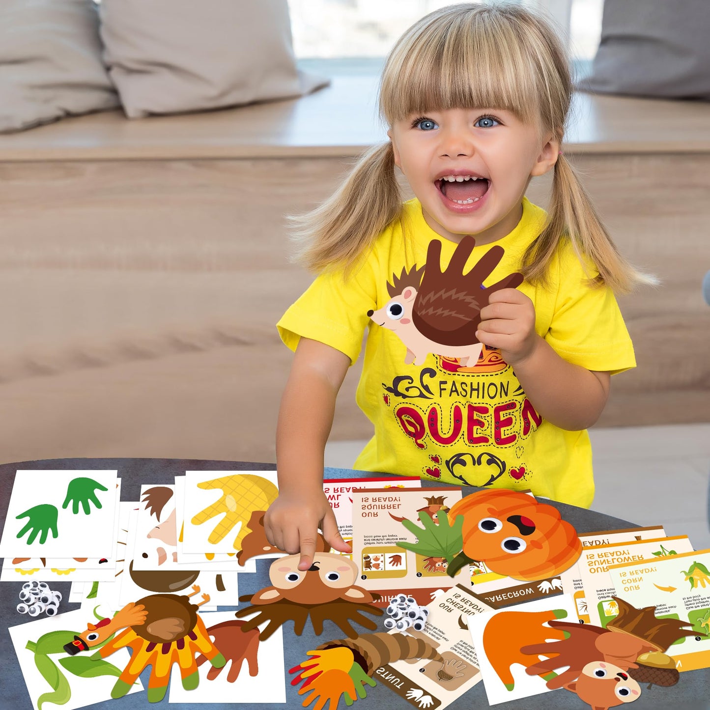 WATINC Fall Handprint Art Craft - 12Pcs Autumn Pumpkin Turkey Owl Easy DIY Craft Kit, Scarecrow Forest Animals Themed Hand Print