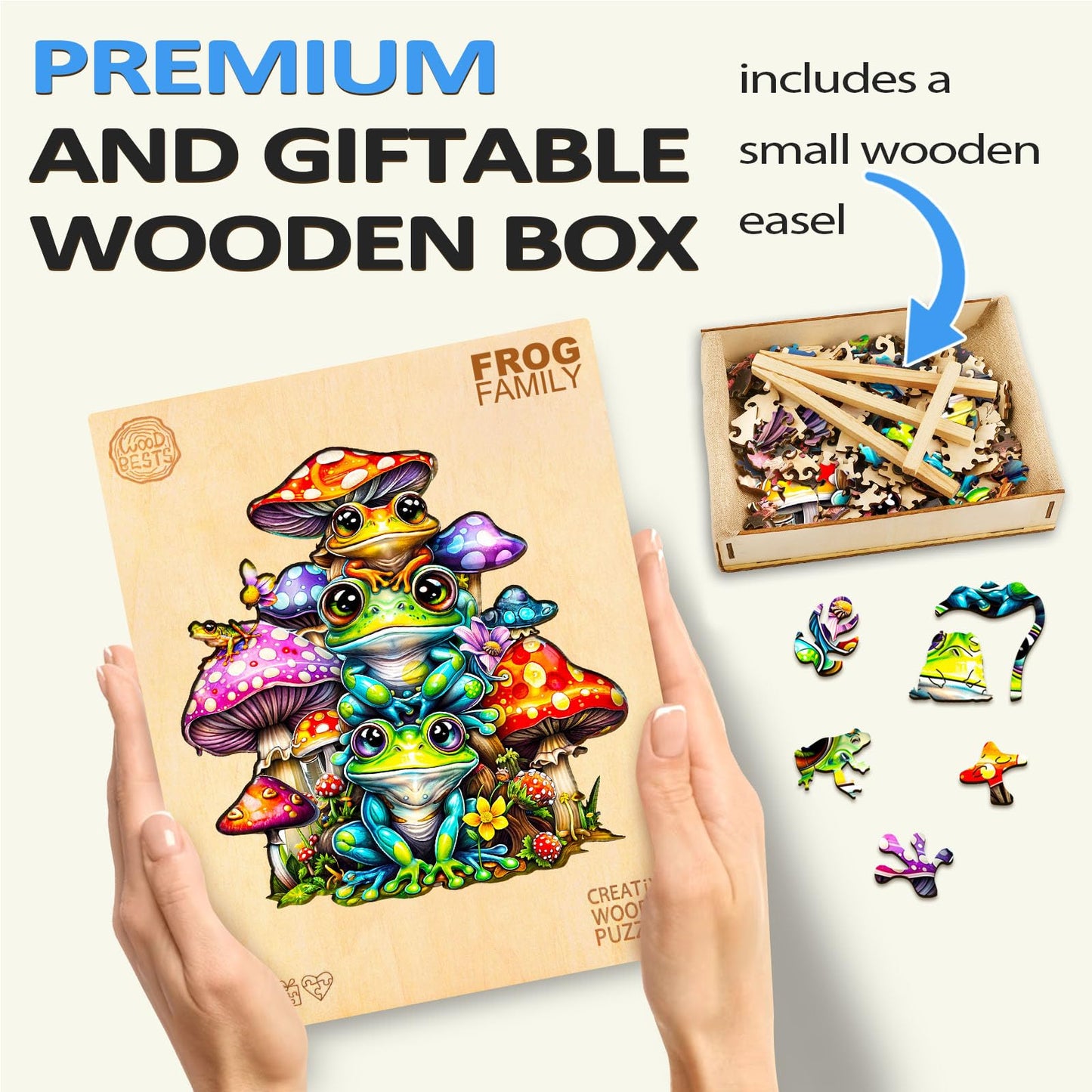 Woodbests Wooden Puzzle For Adults, Frog Family Puzzle (M, 190Pcs, 11.4'X10.9') Beautiful Wooden Box, Wooden Jigsaw Puzzles Unique Shape, Birthday Gifts For Adults And Kids Family Game