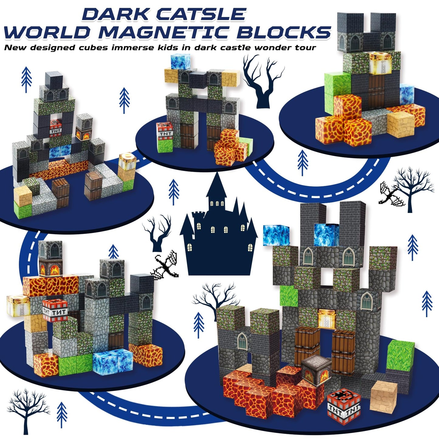 Graceduck 60Pcs Magnetic Blocks For Toddlers Toys: Build Magnetic Dark Castle Set - Magnetic Construction Cube Toys - Montessori Sensory Toys For Toddlers 3 4 5 6 7 8 9 10 Year Old Girls Boys