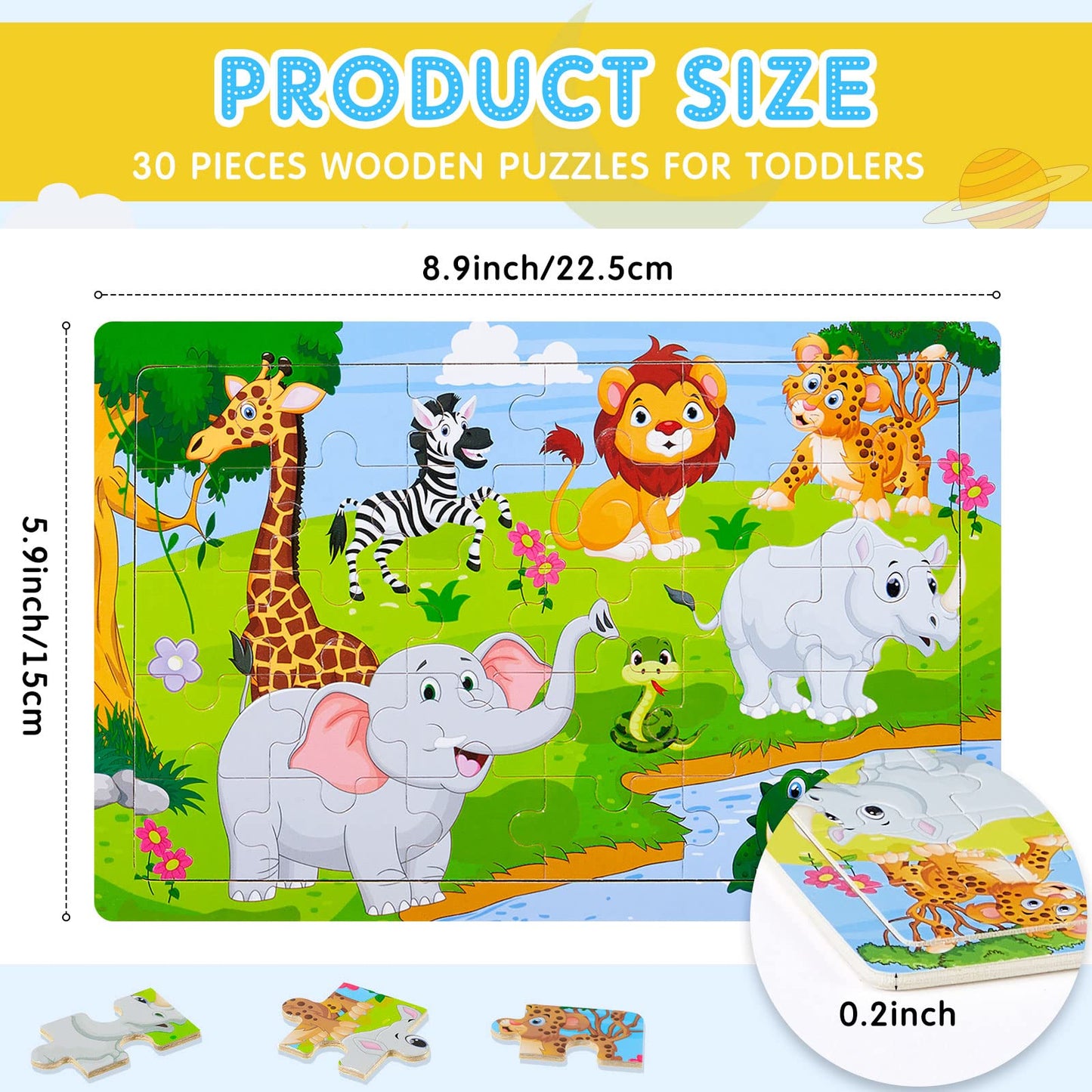 18 Pack 30 Pieces Puzzles For Kids Ages 3-8 Wooden Kids Puzzles Toddler Puzzles Ages 3-5 Educational Learning Toys Set For Kids Boys And Girls