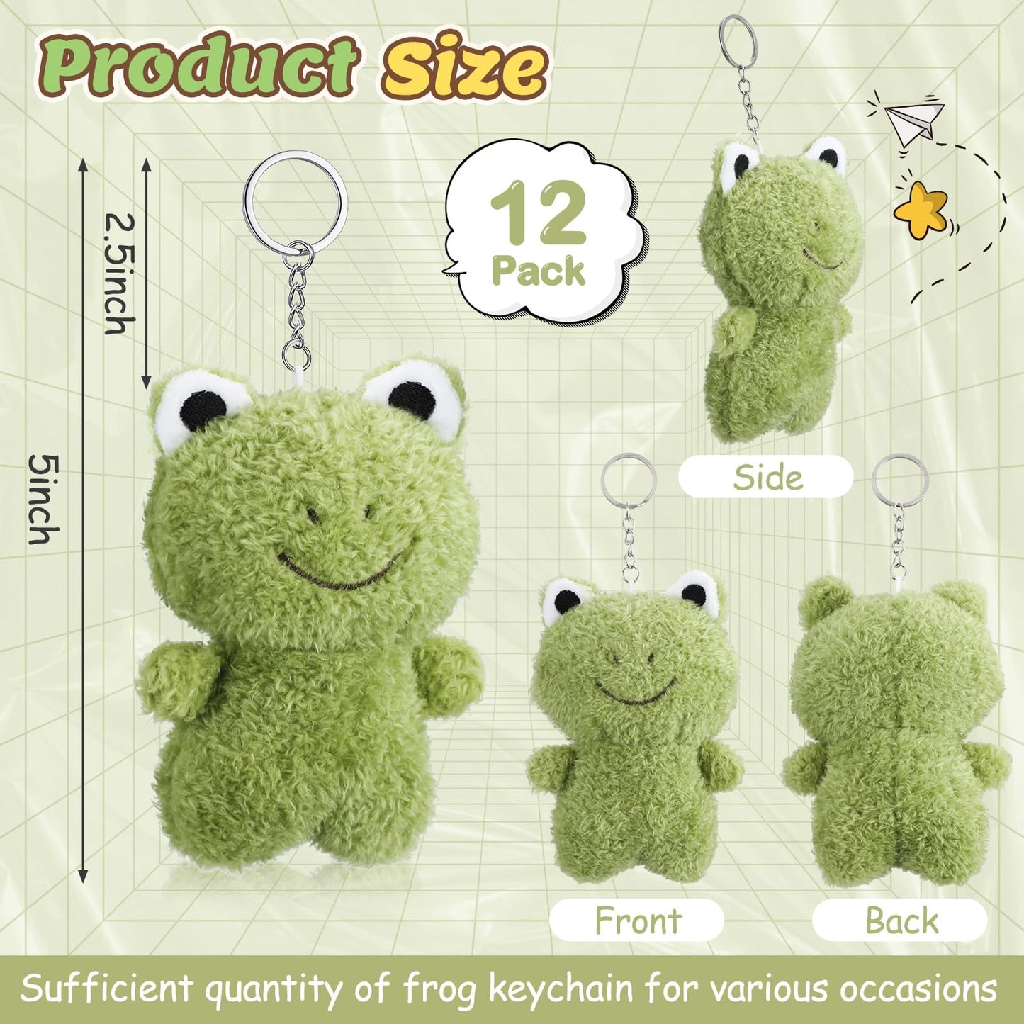 Gemscream 12 Pcs Plush Frog Keychains Stuffed Animal 4.7 Inch Cute Soft Frog Plush Animal Keychains Charm Backpack Pendants For