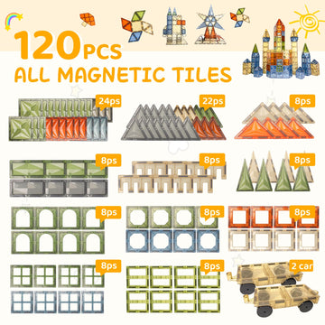 120 Pcs Magnet Tiles, Brown Magnetic Blocks Building Set For Kids Age 3-5 4-8, Stem Magnet Toys 3D Kids Magnets Preschool Educat