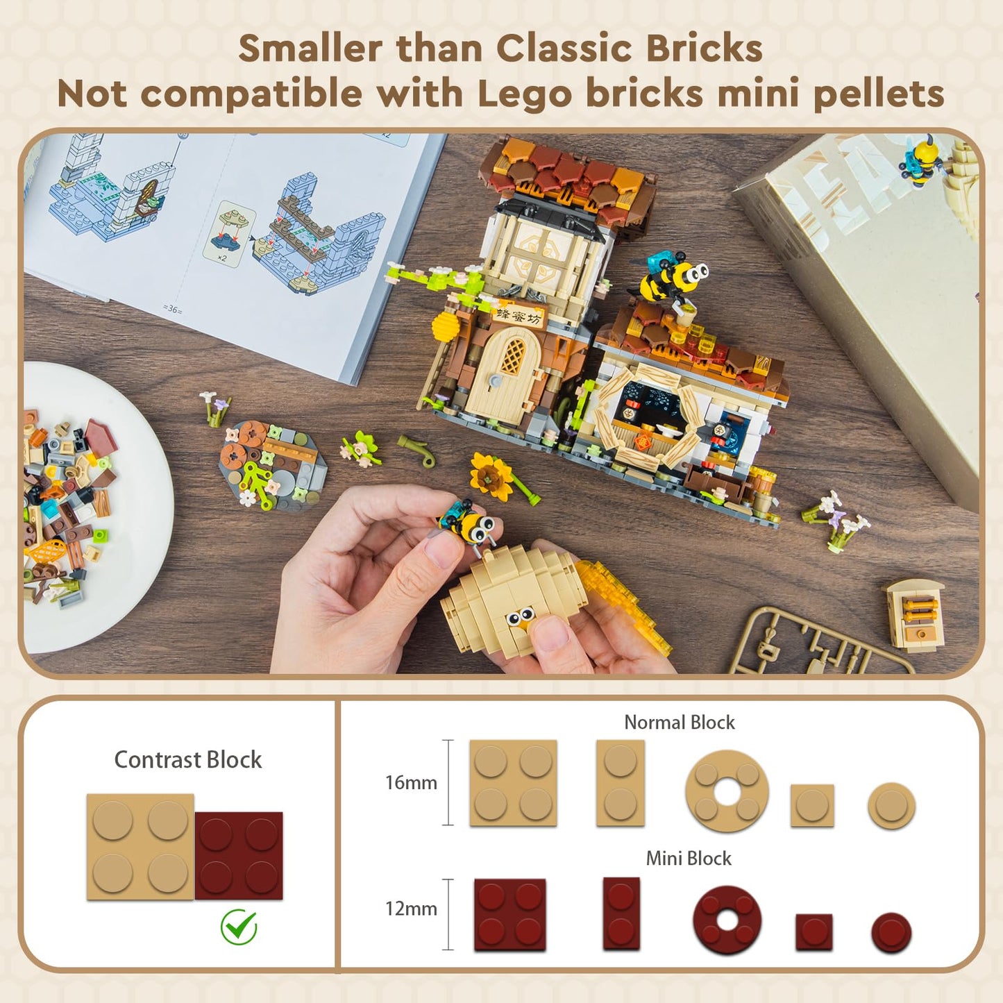 High Godo Honey Workshop Mini Building Set, Moc Creative Diy Simulation Architecture Toy, Collectible For Adults, Kids 8-12, Not Compatible With Classic Bricks (1242 Pieces)
