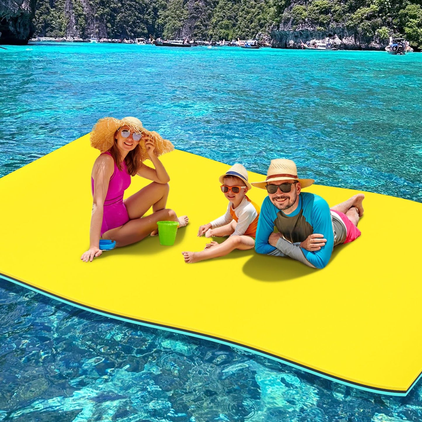 8x6FT Lily Pad Floating Mat, Floating Water Mat for Lake, 3 Layers Tear-Resistant XPE Foam Portable Lily Pad Float for Adults an