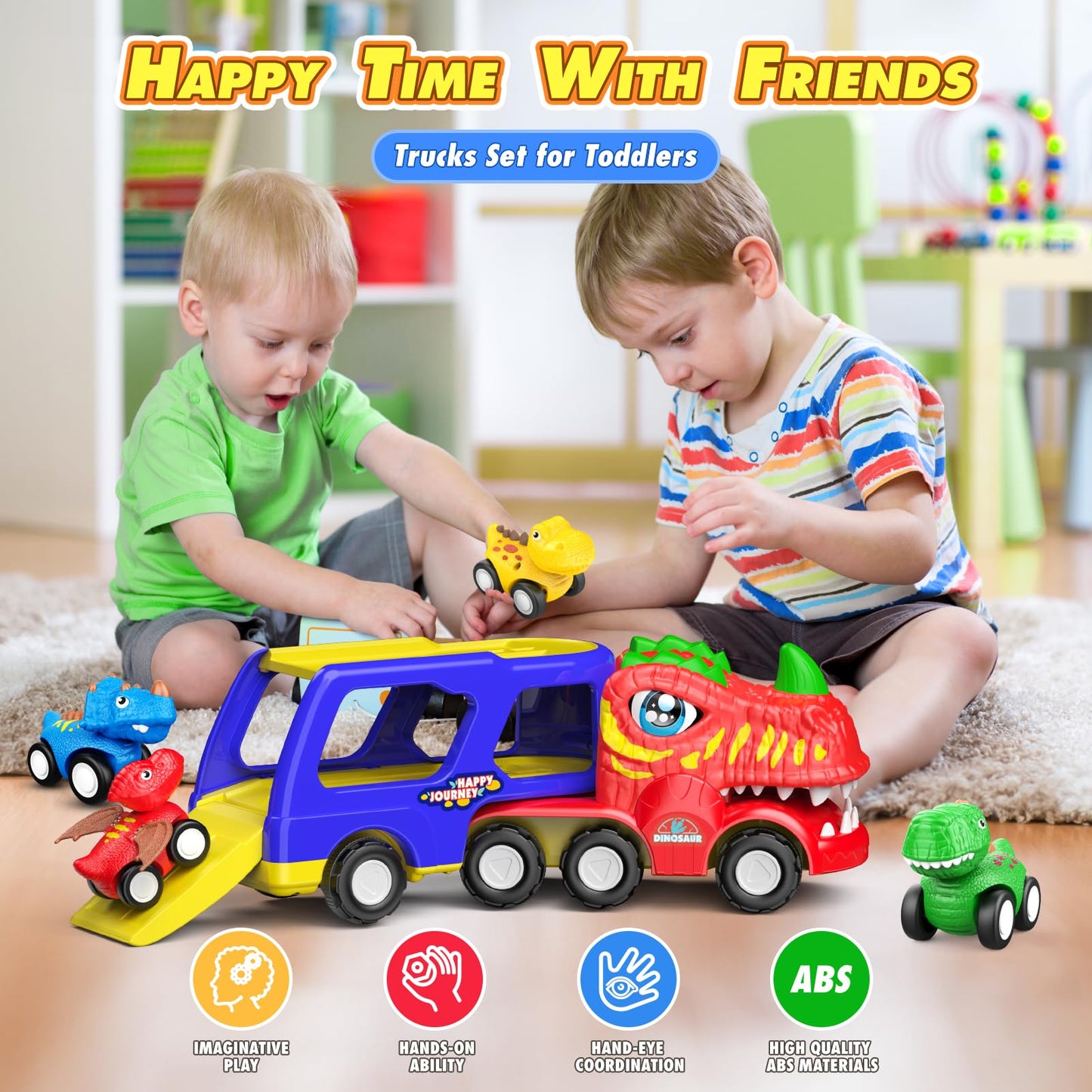 SnapGlowz Toddler Toys 2-3, Dinosaur Play Sets for Kids 3-5 Remote Control Car for Toddlers 1-3 Toddler Car Toys with Light & Mu