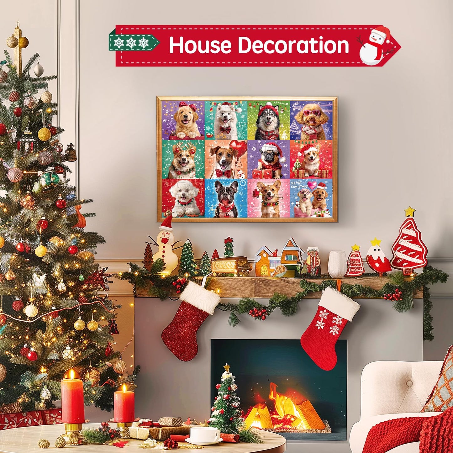 100 Pieces Christmas Puzzle For Kids Age 4-8 4-6 8-10 Christmas Cat Dog Jigsaw Puzzles Gifts Stocking Stuffers For Boys Girls (D