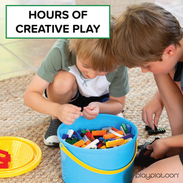 Play Platoon 1100 Pieces Building Bricks Set - Classic Bulk Small Blocks - Assorted Tub Of Brick Toys For Kids - Includes Wheels, Tires, Axles, Windows & Door Pieces - Compatible With All Major Brands