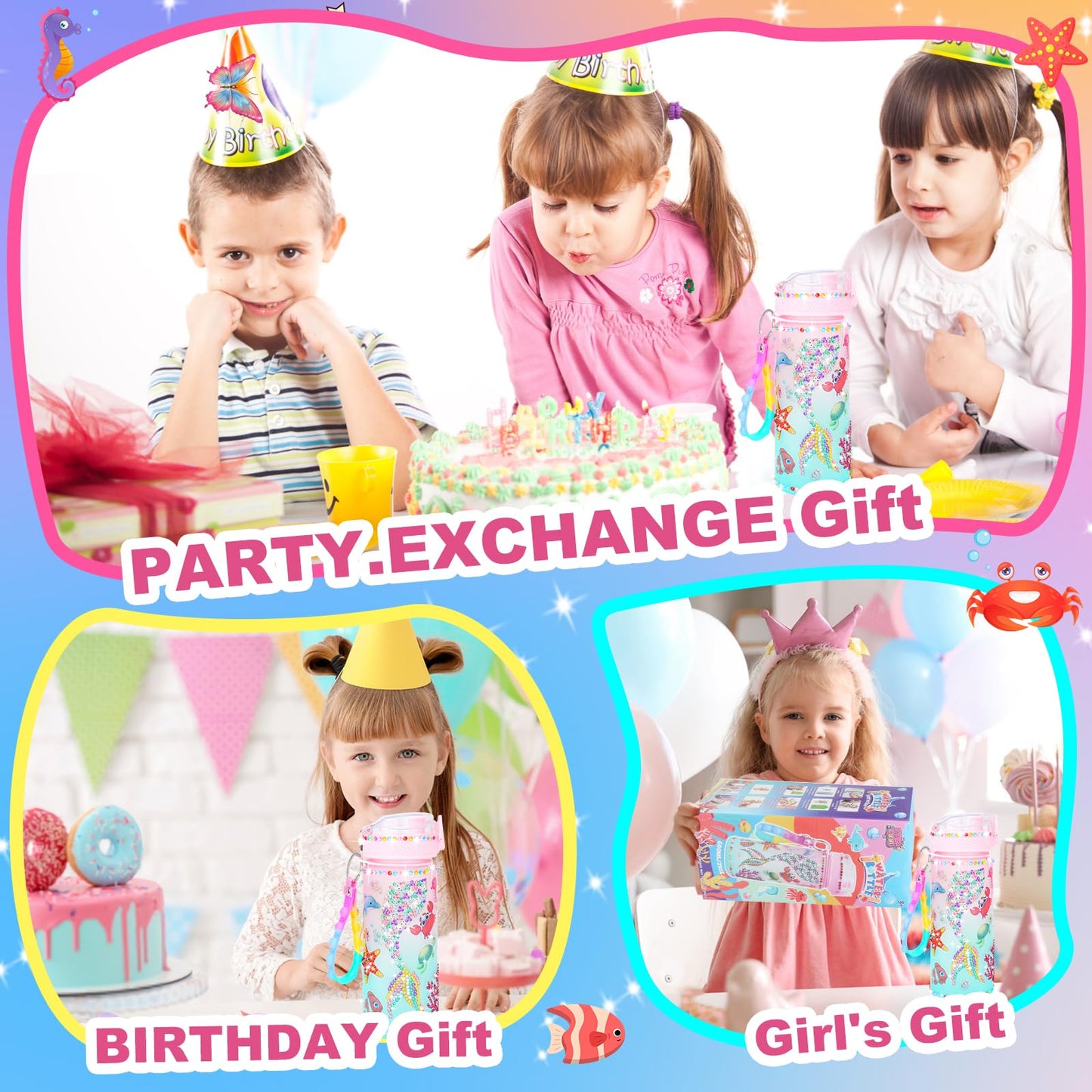 Decorate Your Own Water Bottle Kits For Girls Age 4-13, Mermaid Gem Girls Diamond Painting Crafts, Arts And Crafts Kits Toys Birthday Gifts For 4 5 6 7 8 9 10 Year Old Girls Kids (Mermaid 600Ml)