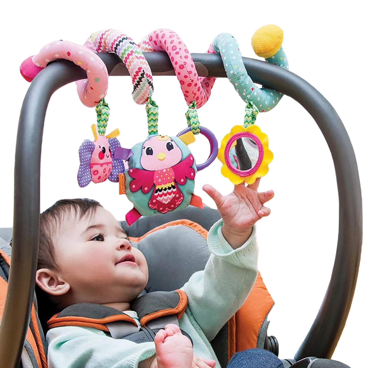Infantino Stretch & Spiral Activity Toy - Textured Play Activity Toy For Sensory Exploration And Engagement, Ages 0 And Up, Pink Farm, 1 Count (Pack Of 1)