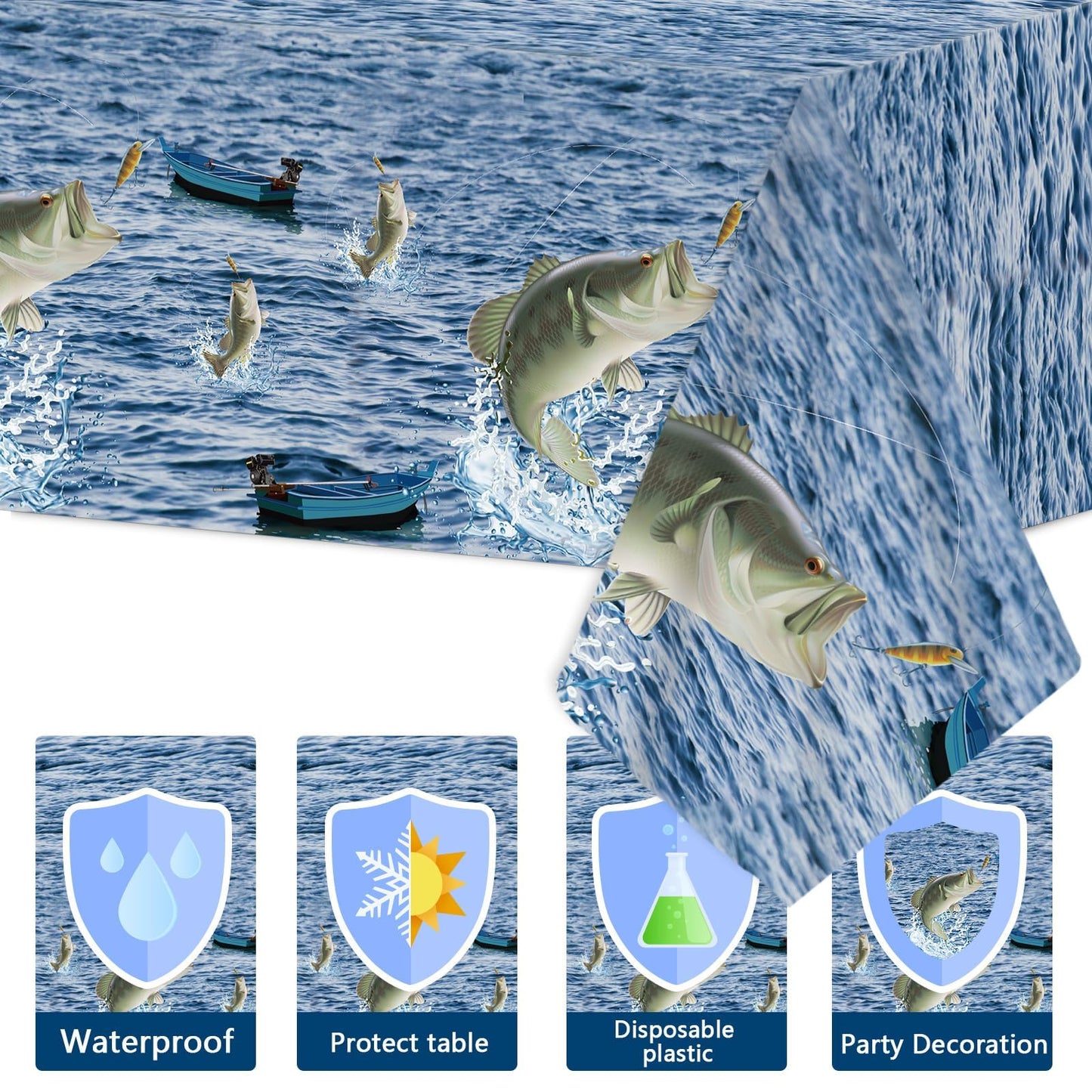 Gone Fishing Party Decorations Fishing Tableware Set Gone Fishin' Plates Napkins Fishing Disposable Table Cover Gone Fishin' Dinnerware For Fishing Themed Fishing Tournament Birthday Party Supplies