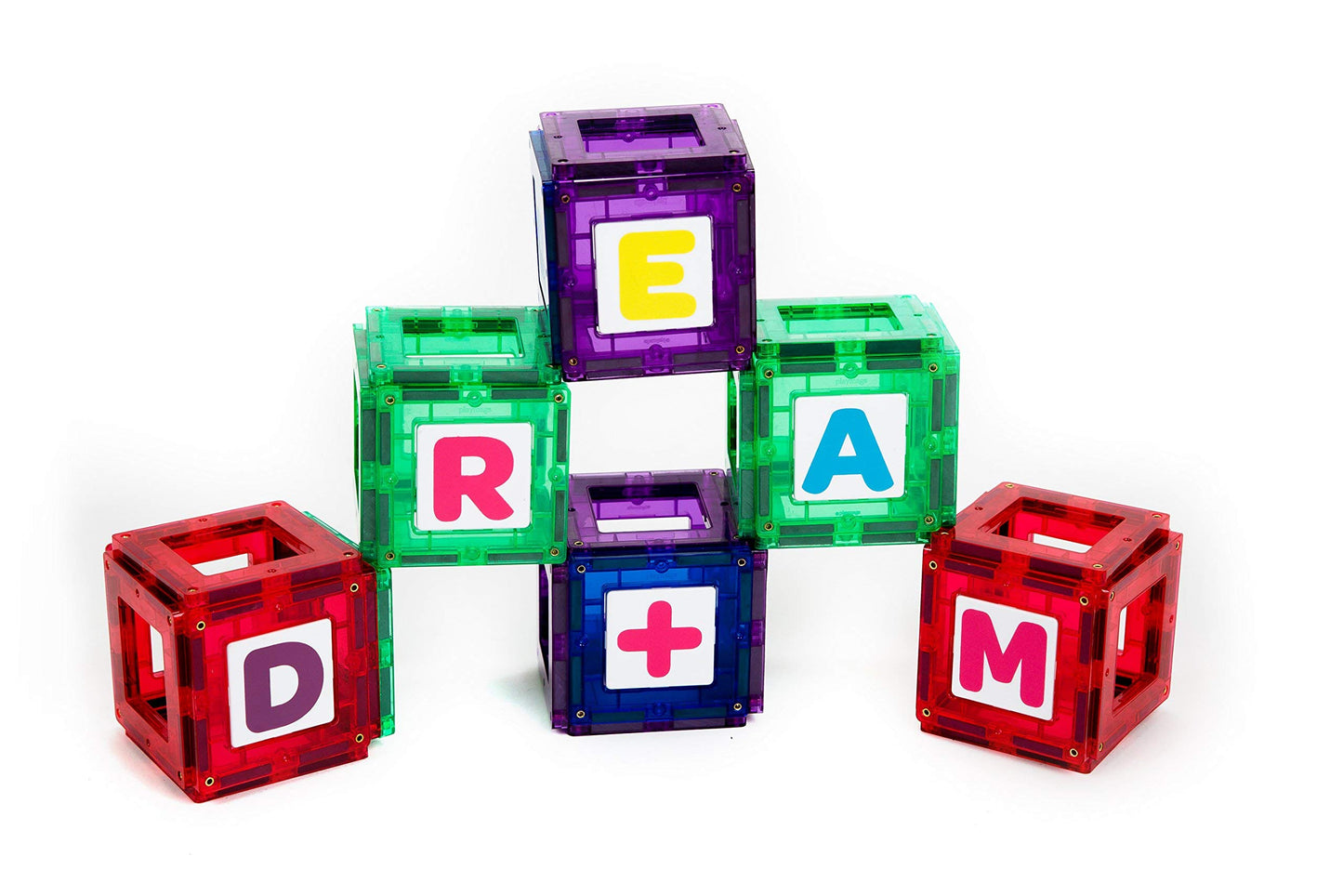 Playmags Magnetic Tile Building Set: Exclusive Educational Clickins – 80-Pc. Kit: 40 Super Strong Clear Color Magnet Tiles Windows & 40 Letters & Numbers – Stimulate Creativity & Brain Development