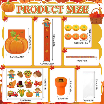 Cholemy 84 Pcs Fall Pumpkin Party Favor Thanksgiving Party Supplies Pumpkin Maple Stationery Set Notebook Sticker Stamper Eraser