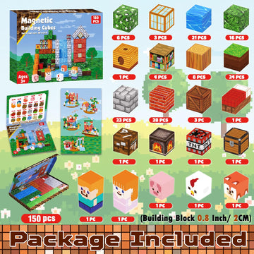 Goody King Magnetic Building Blocks - 150PCS Plastic Construction Toy for Kids Age 3-10, STEM Montessori Stacking Game, T013