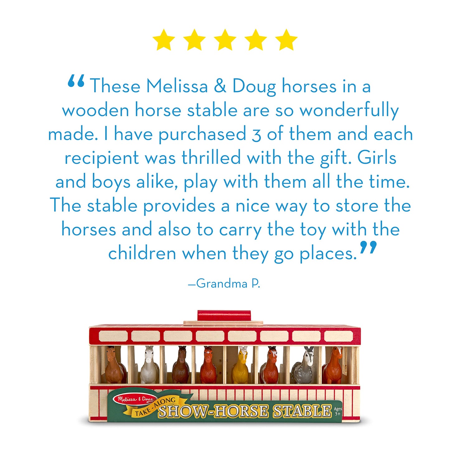 Melissa & Doug Take-Along Show-Horse Stable Play Set, 8 Toy Horses, Wooden Stable Box, Multi-color, 12.6 x 5.25 x 5.25
