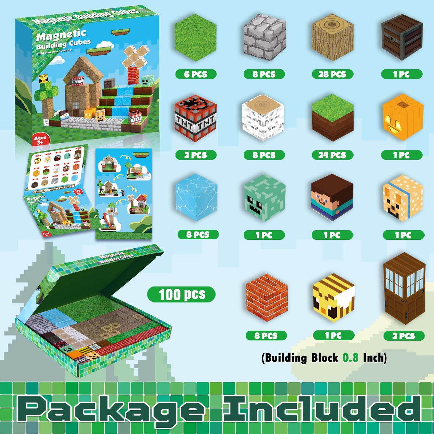 Magnetic Blocks-100Pcs Magnetic Building Blocks, Magnetic Tiles Kids Build Cubes 2024 Upgraded Stem Game Toys, Christmas Birthday Gifts For Boys & Girls Ages 3+