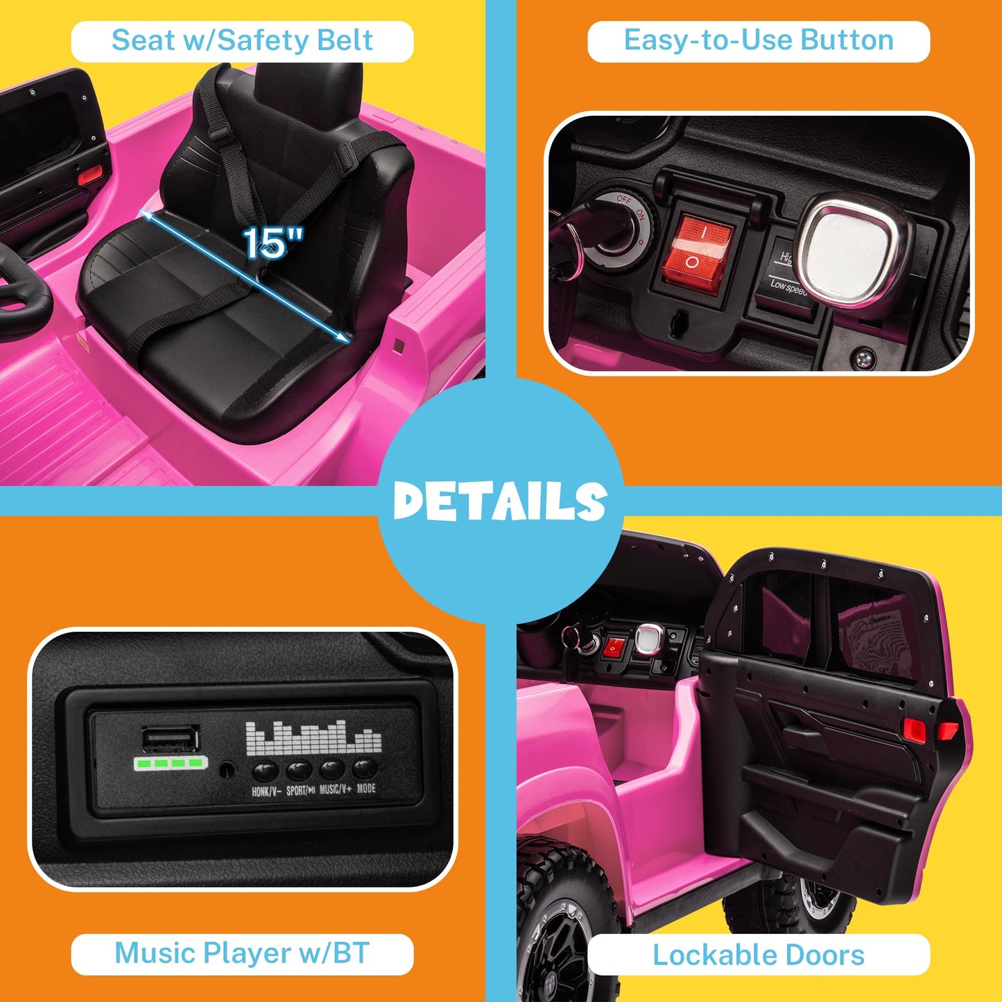 ENYOPRO 12V Ram 1500 Electric Ride On Truck for Kids, Remote Control Ride On Car for Toddlers, Electric Power Car w/4 Wheels Sho