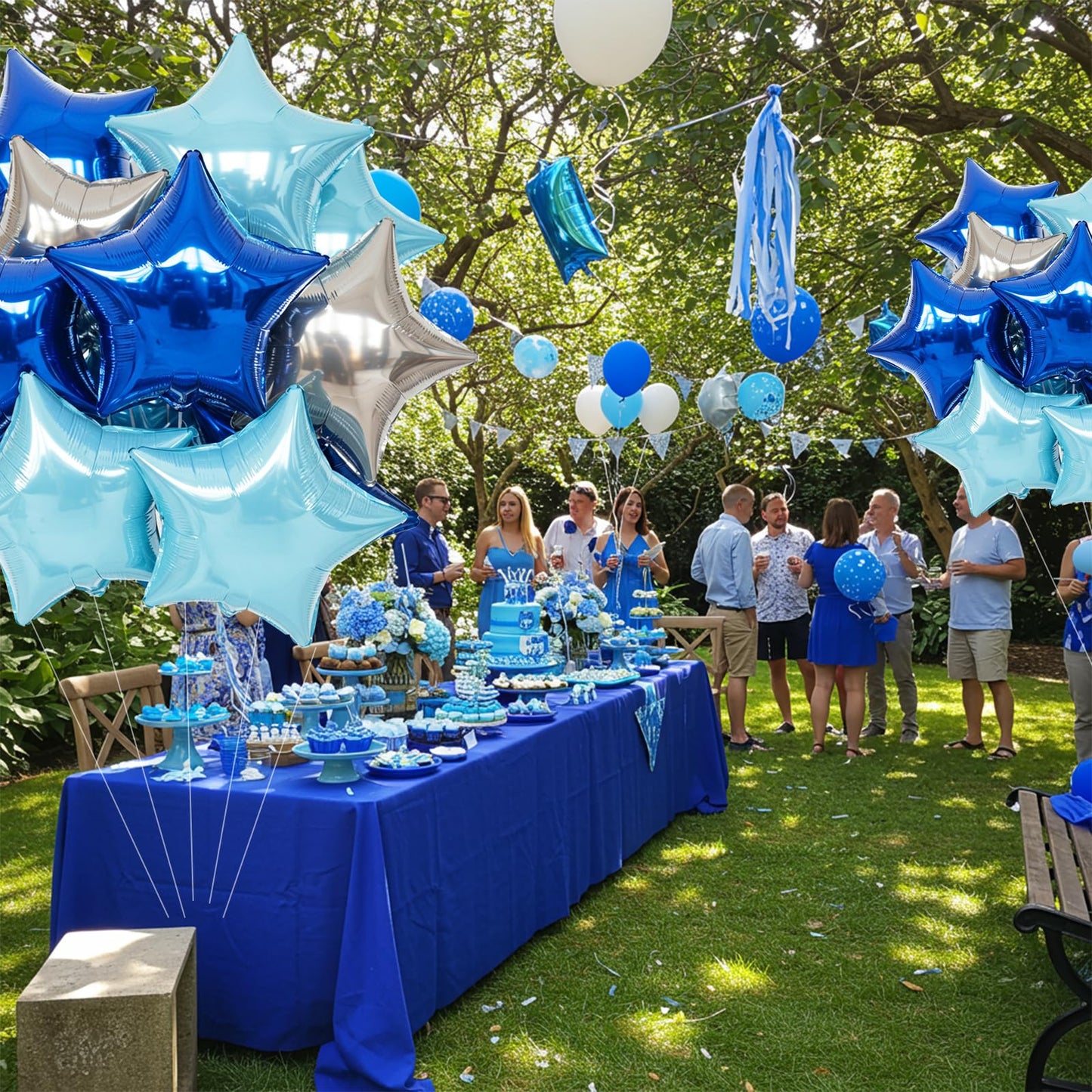 TONIFUL 15Pcs 18 Inch Large Blue Silver Star Shape Foil Balloons Big Stars Helium Mylar Ballons for Birthday Wedding Baby Shower