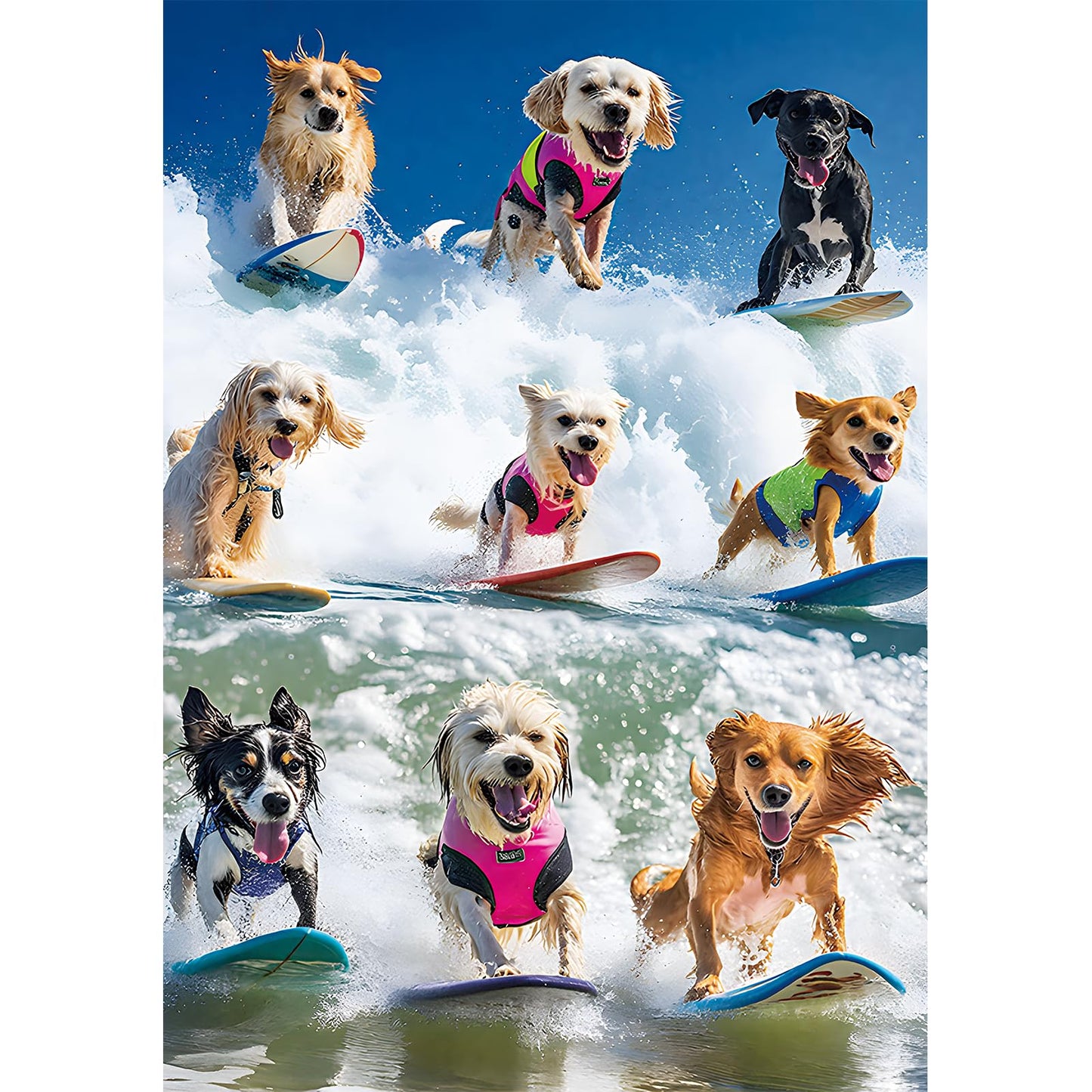 2000 Piece Puzzle for Adults - Adorable Surfing Dogs in Colorful Life Vests - Vibrant Beach Scene Jigsaw Puzzle - Challenging 20