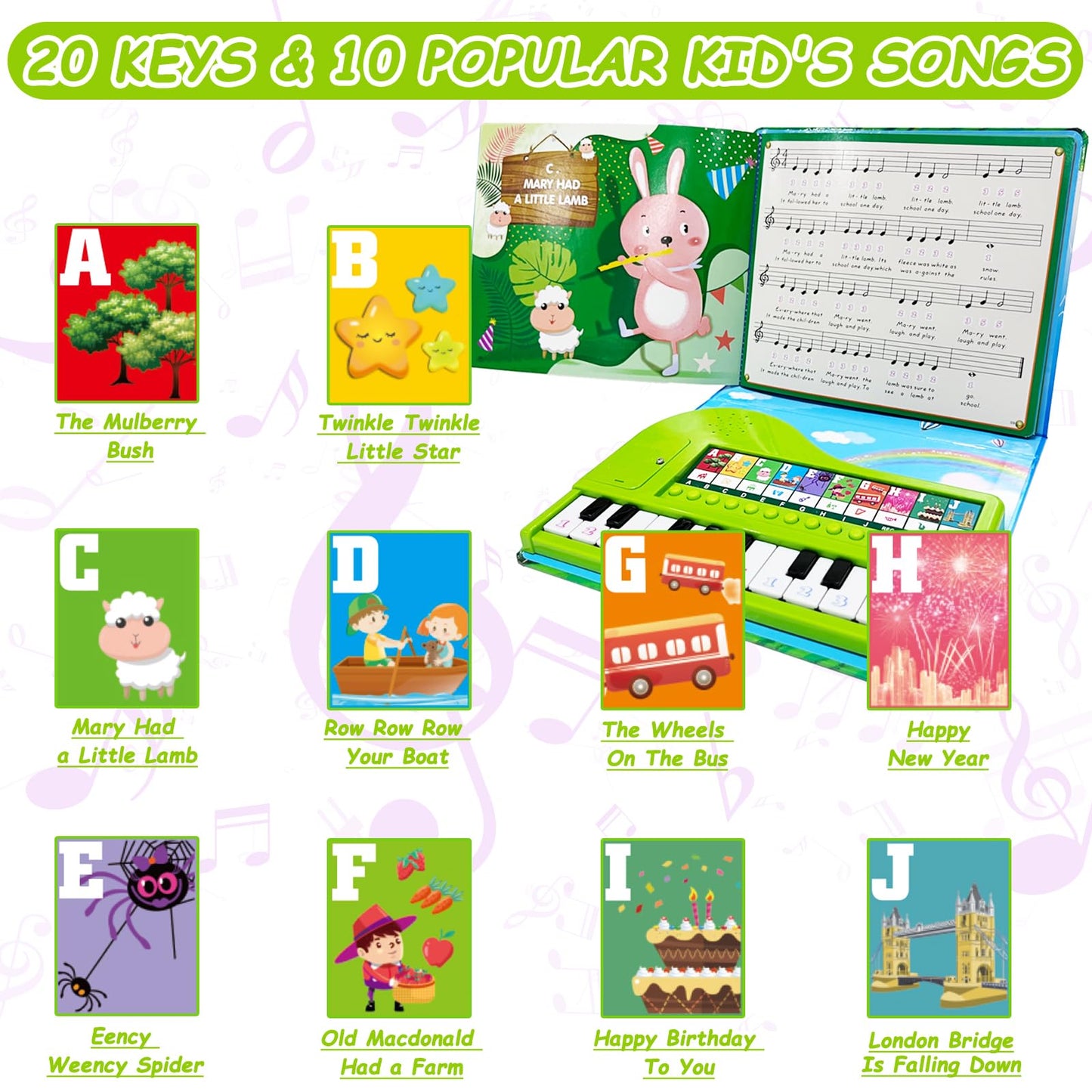 Eooleow Kids Piano Book Toys - 20 Keys Kids Keyboard Piano Educational Music Toys, Children Gifts & Toddler Toys For 3 4 5 Year