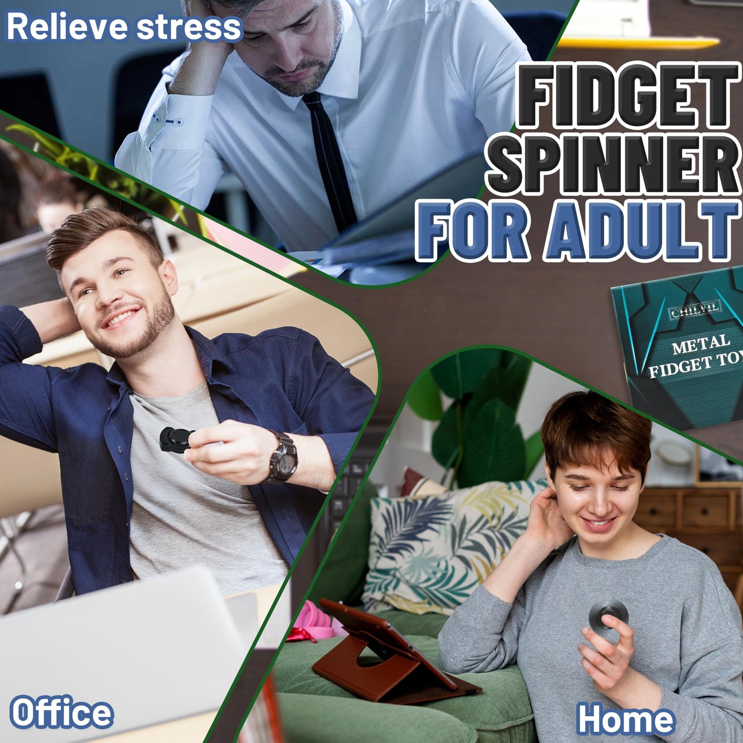 Fidget Spinner Toy for mature-themed 3 in 1: Slider Clicker Spinner Metal Magnetic Figette for Autism ADHD Autistic Quiet Desk Office Stress Anxiety Relief Items Classroom Cool Gadget Gift for Teen Boys Kid
