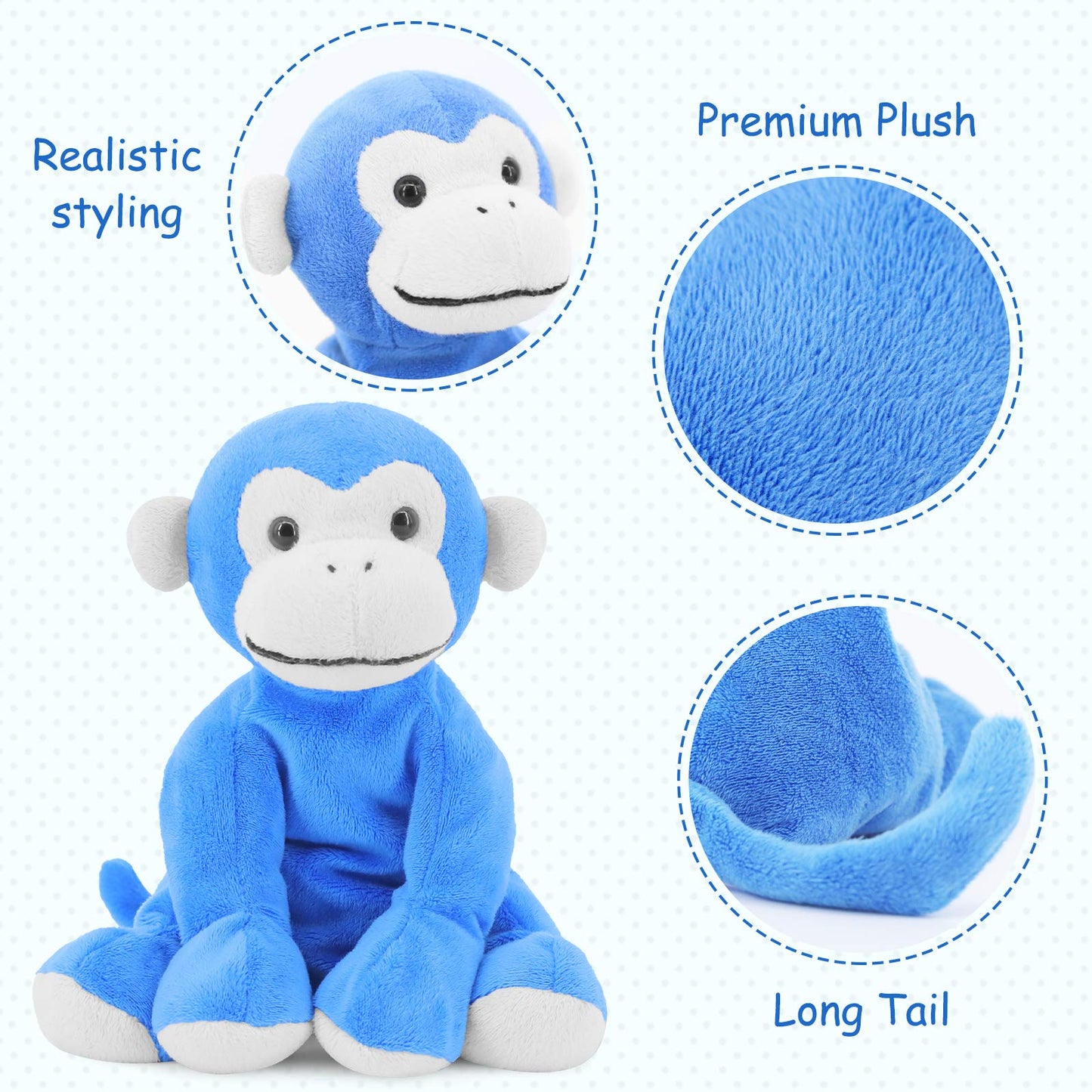 Weigedu Ape Monkey Stuffed Animal Plush Toys, Soft Cute Blue Monkey Toy For Toddlers & Kids, 7.9'