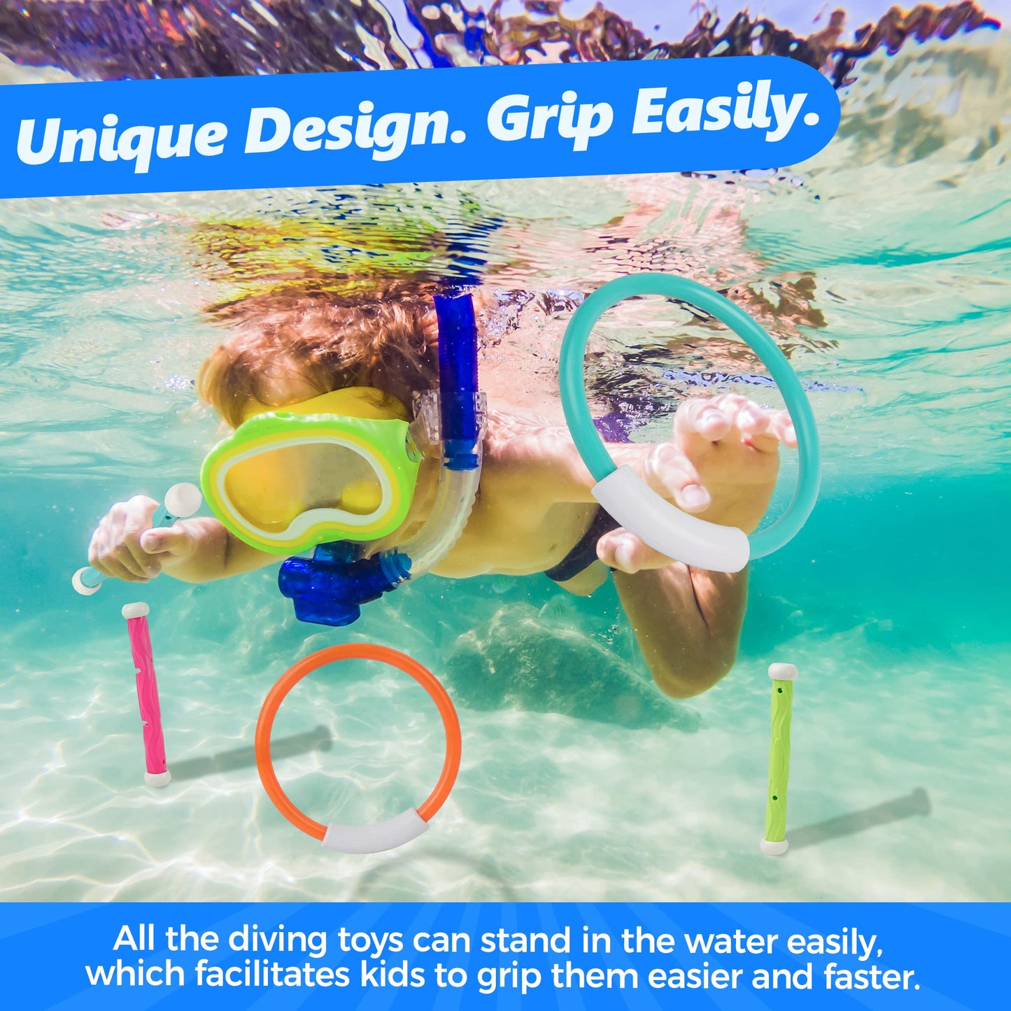 Bellochiddo Pool Diving Toys - Underwater Swimming Pool Toys For Kids Ages 4-8 - Training Pool Diving Rings And Diving Sticks Gi