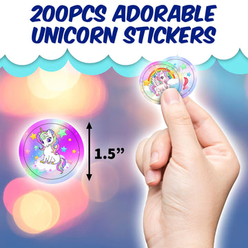 Playbees Unicorn Emoticon Sticker Rolls - 200 Multicolor Reward Stickers for Parties & Mailing, 1.5 Inch Decals