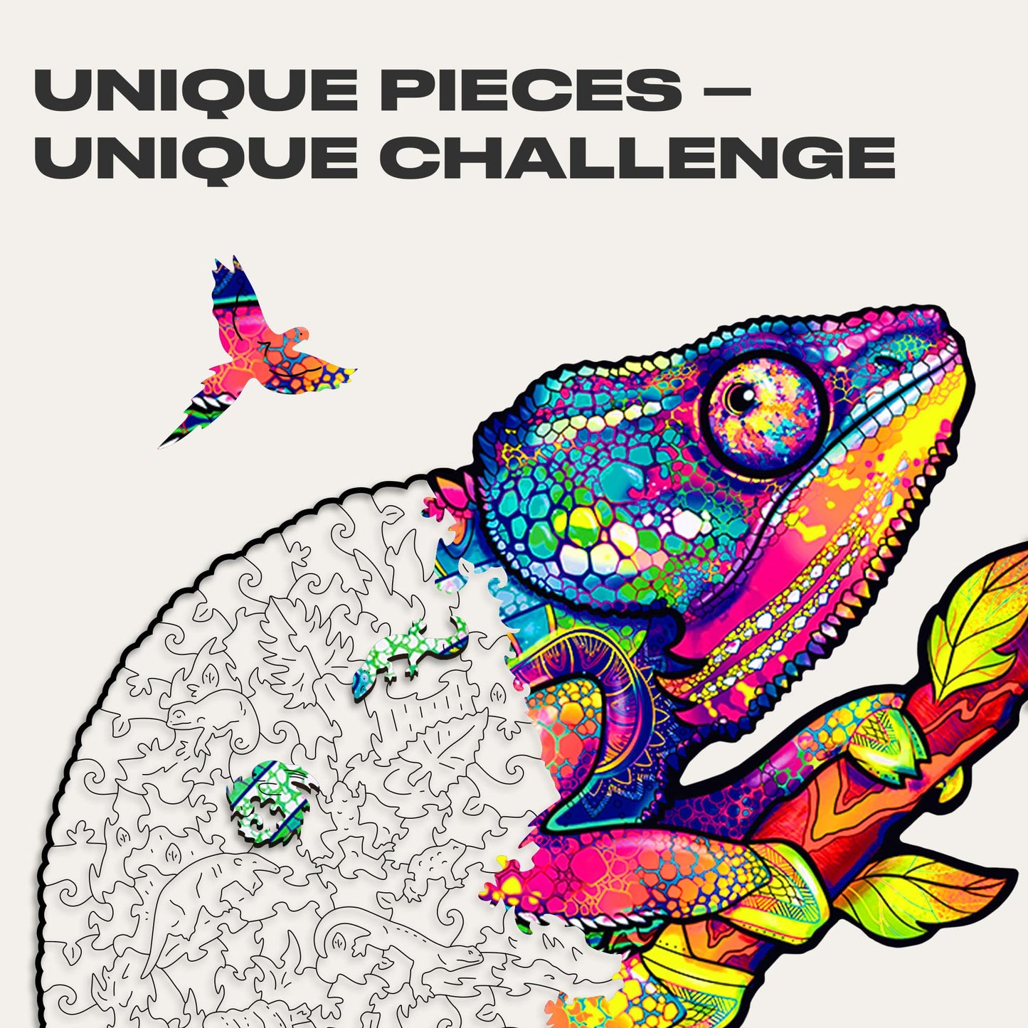 Unidragon Wooden Puzzles For Adults Unique Jigsaw Puzzles - Iridescent Chameleon 12.2''X16.1'' 314 Pcs Deko With Cut 0.03 Mm Woo