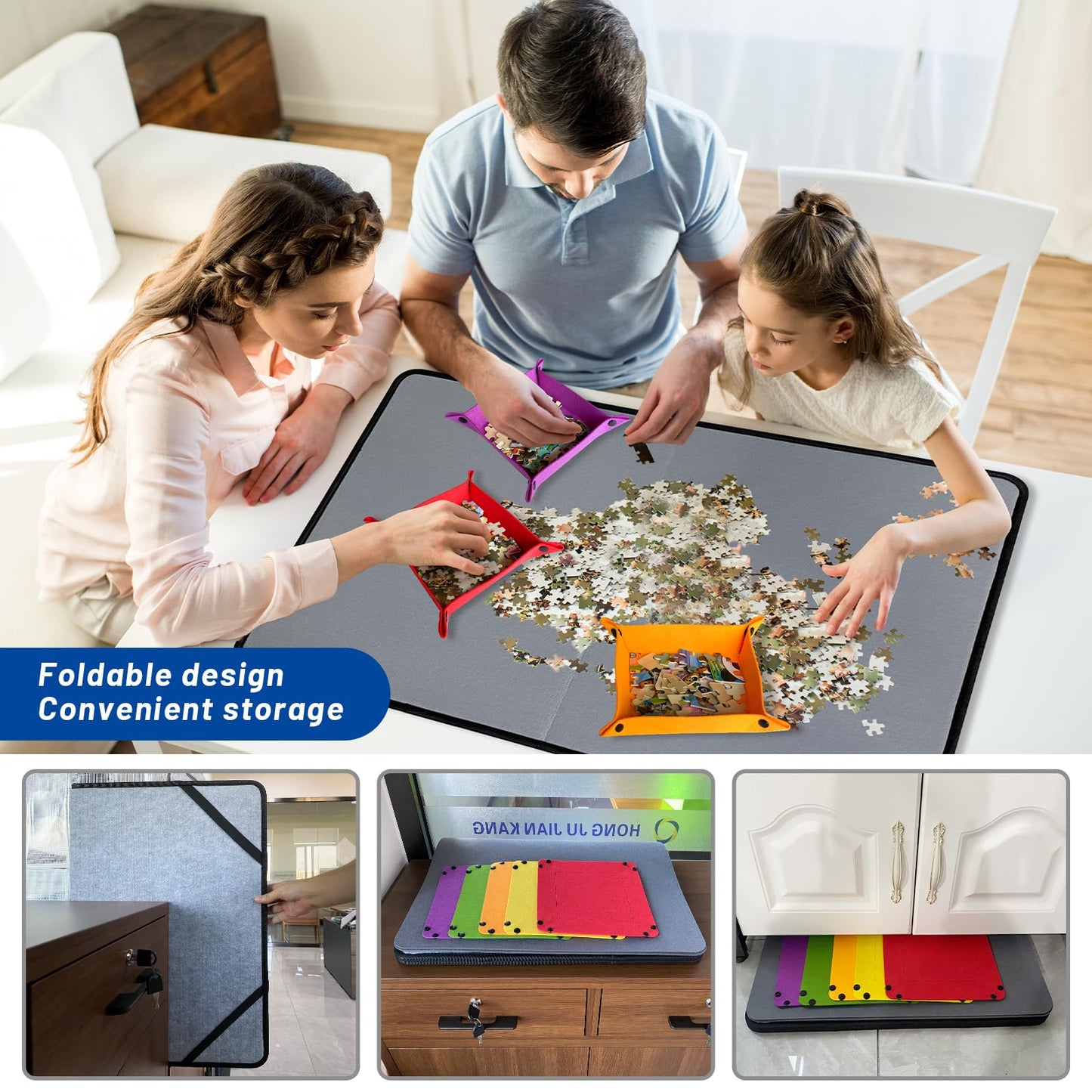 Folding Puzzle Board With 6 Puzzle Sorting Trays, Puzzle Felt Mat,For Puzzle Storage Puzzle Saver, Non-Slip Surface, Up To 1000