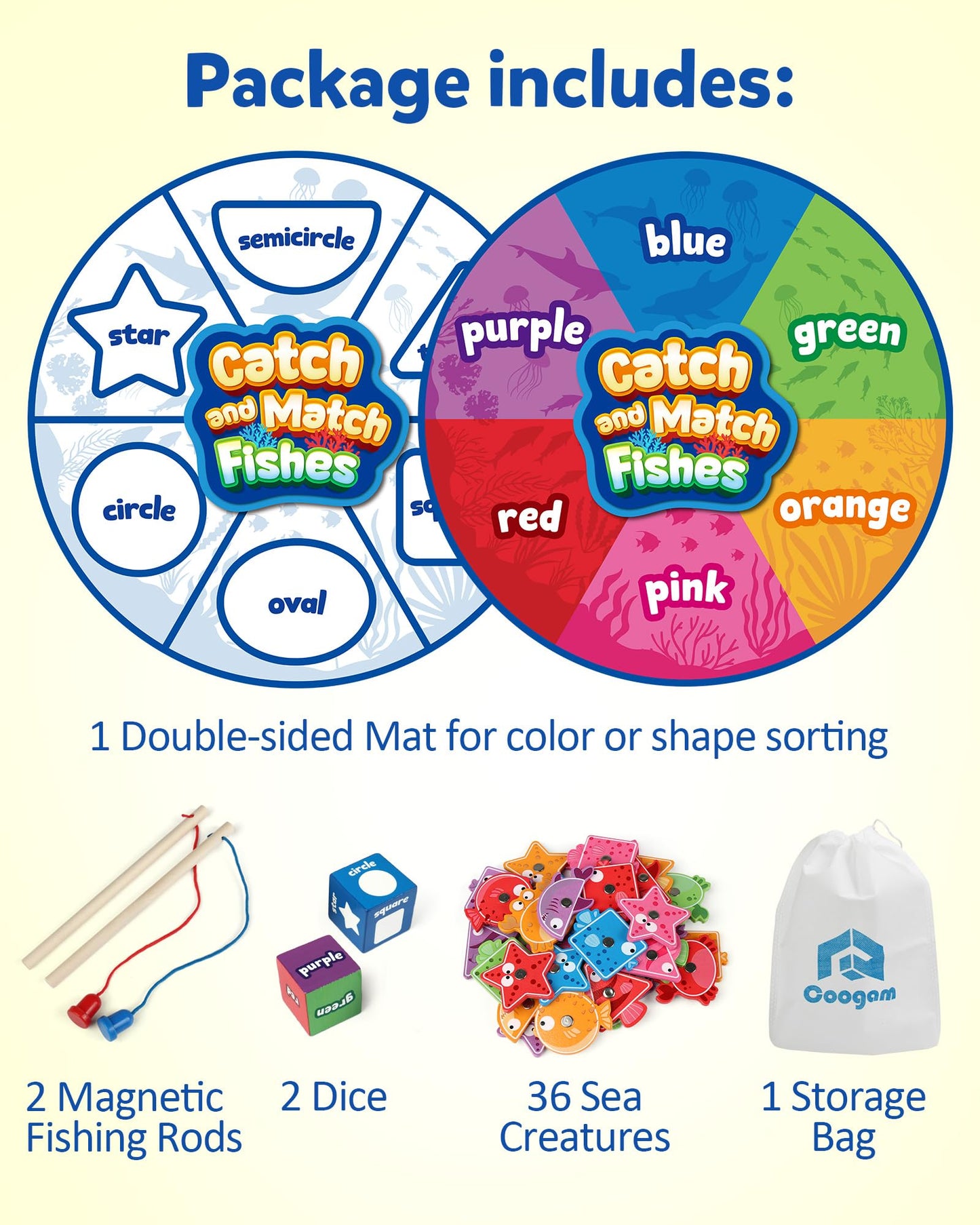 Coogam Wooden Magnetic Fishing Game for Toddlers, Fine Motor Skills, Medium, Colorful, Educational Gift for Ages 3-5