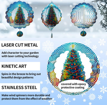3D Christmas Tree Wind Spinners For Yard And Garden Christmas Decor 12 Inch Outdoor Metal Hanging Stainless Steel Wind Spinner U