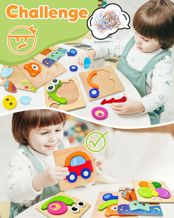 Bekayshad Wooden Puzzles Toddler Toys Gifts For 1 2 3 Year Old Boys Girls, 12 Pack Animal Jigsaw Puzzles Montessori Toys, Learning Educational Christmas Birthday Gifts For Girls Boys Ages 1-3