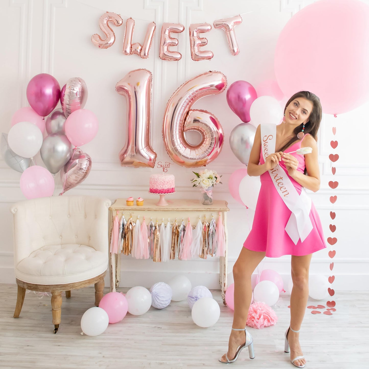 Paticool 16 Number Balloon Rose Gold, 40 Inch Large 16/61 Number Foil Mylar Balloons For 16Th Birthday Party Celebration Decorat