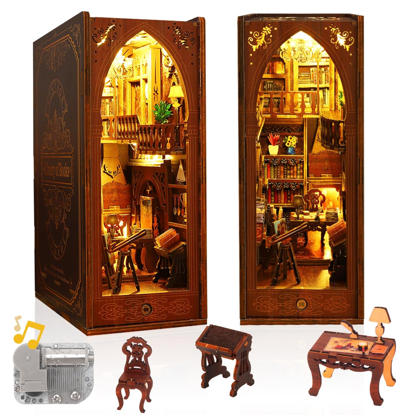 Book Nook Kit - Diy Miniature Model Wooden Dollhouse Booknook With Led Light & Music Box For Adults Teen, Building Tiny House Ki