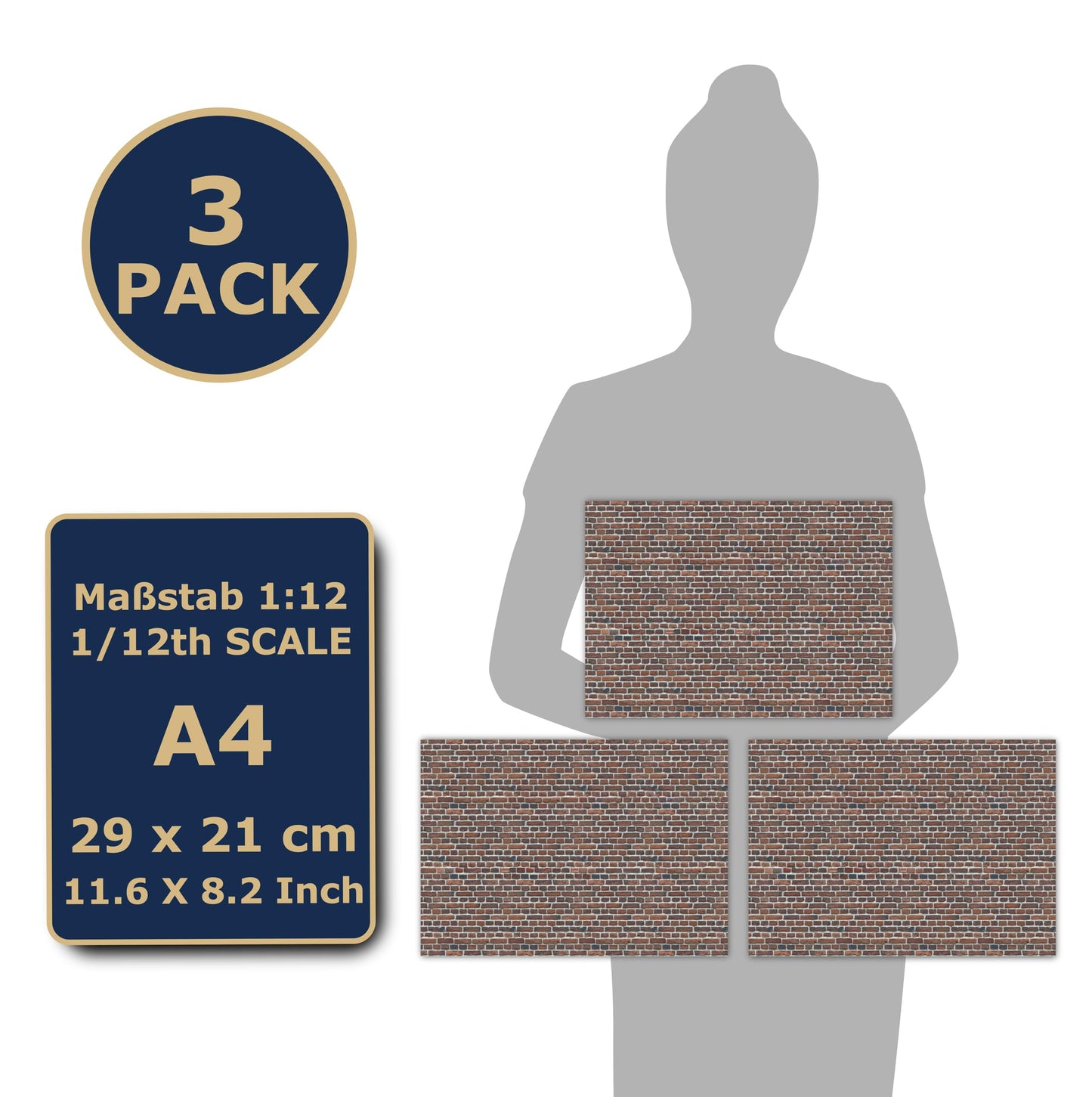 3 Sheets Self-Adhesive Wall Cladding For Dollhouse 1:12 Scale (Smoky Red Bricks)