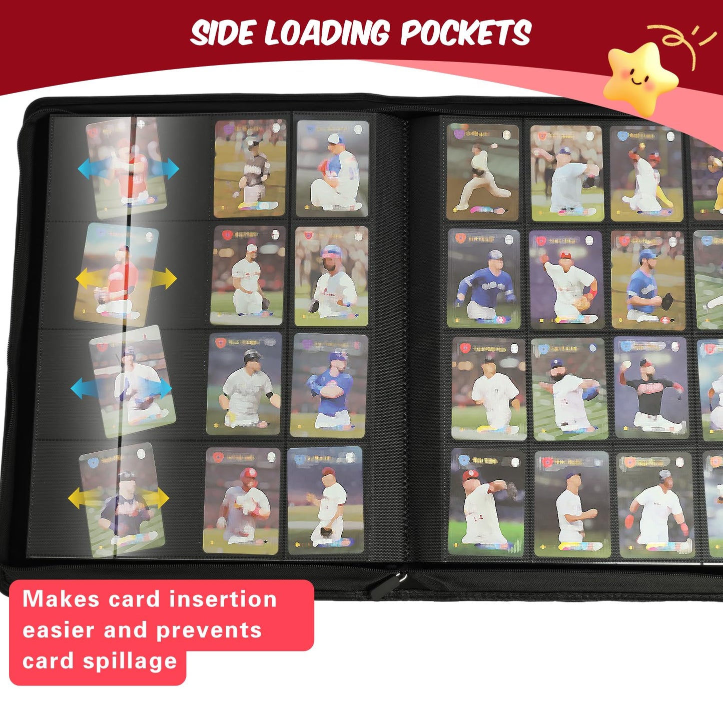 enhanced Card Binder 16 Pocket 1000+ Cards PU Cover Trading Card Binder Side Loading Card Collection Album Holder Folders for MTG TCG Game Cards & Sports Cards Kpop (red)