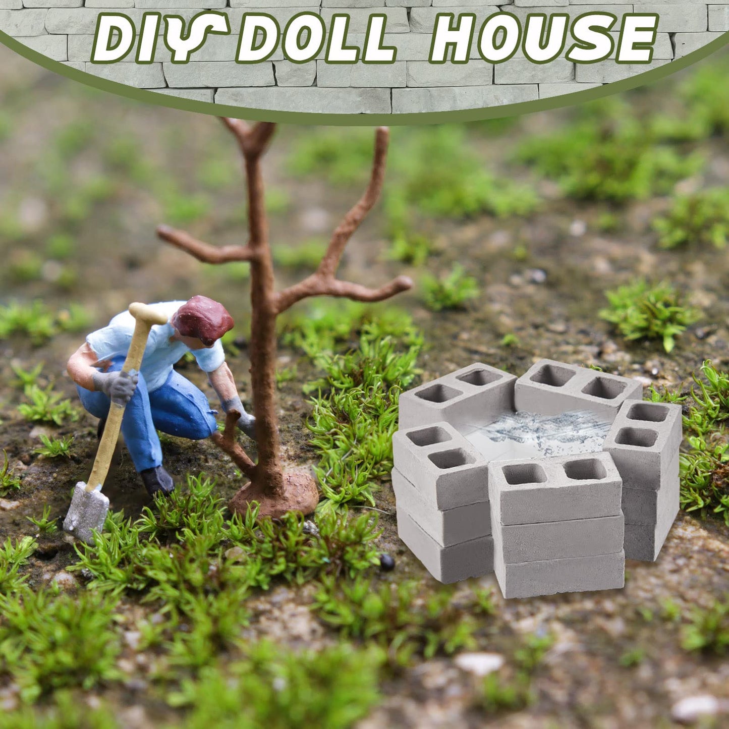 Deekin 100 Pcs Mini Cinder Blocks 1/12 Scale Mini Bricks Miniature Building Blocks for Dollhouse Accessories DIY Construction To