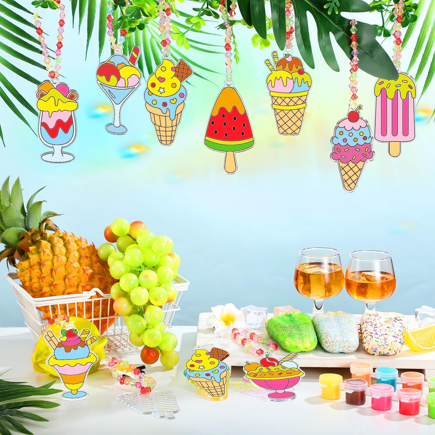 Yaomiao 30 Sets Summer Suncatchers Window Art Drawing Kits DIY Ice Cream Sun Catcher Crafts Bulk Paint Your Own Window Hanging O
