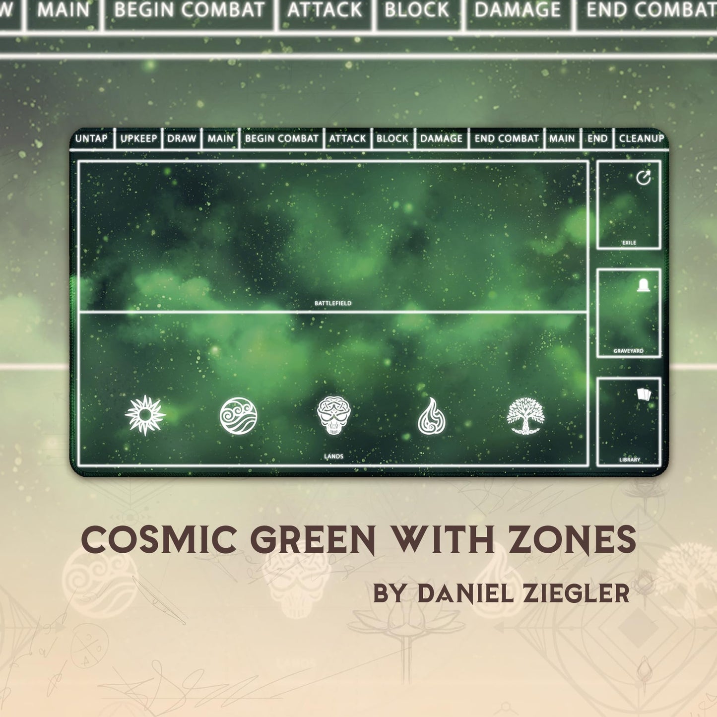 Paramint Cosmic Green Playmat With Zones (Stitched) - Mtg Playmat - Compatible With Magic The Gathering Playmat - Play Mtg, Yugi