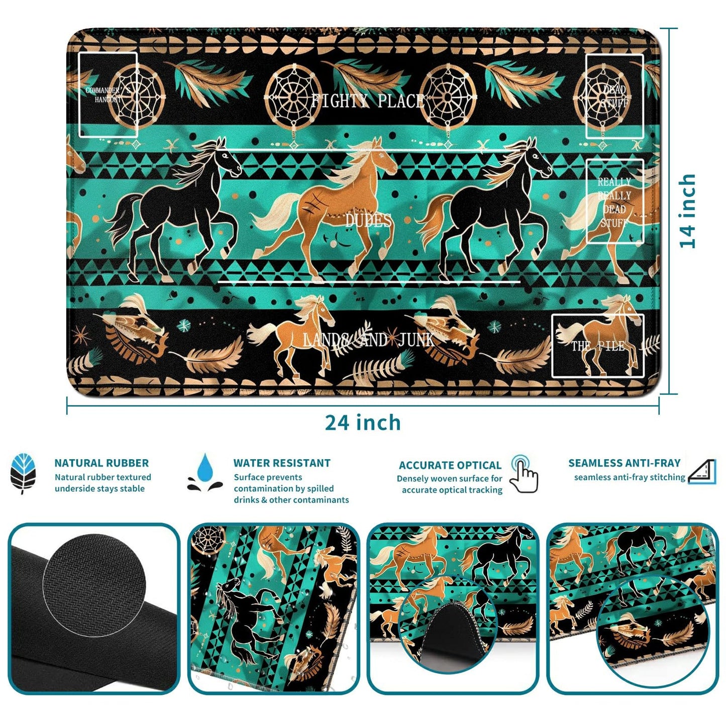 Rwutytiul Blue Horse Card Playmat 24 X 14 Inch With Tube Bag, Card Gameplay Desk Mat With Zones Commander Deck Board Mtg Rpg Ccg