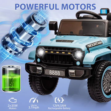 Hetoy 12V Kids Ride On Truck Car, W/Parent Remote Control, Twin 35W Motors, 3 Speeds, Led Lights, Music & Horn, Spring Suspensio