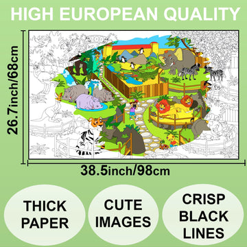 ALEX Art - Zoo Animals Giant Coloring Poster, 38.5x26.7 inches, Art Craft Kit for Kids Ages 4-12