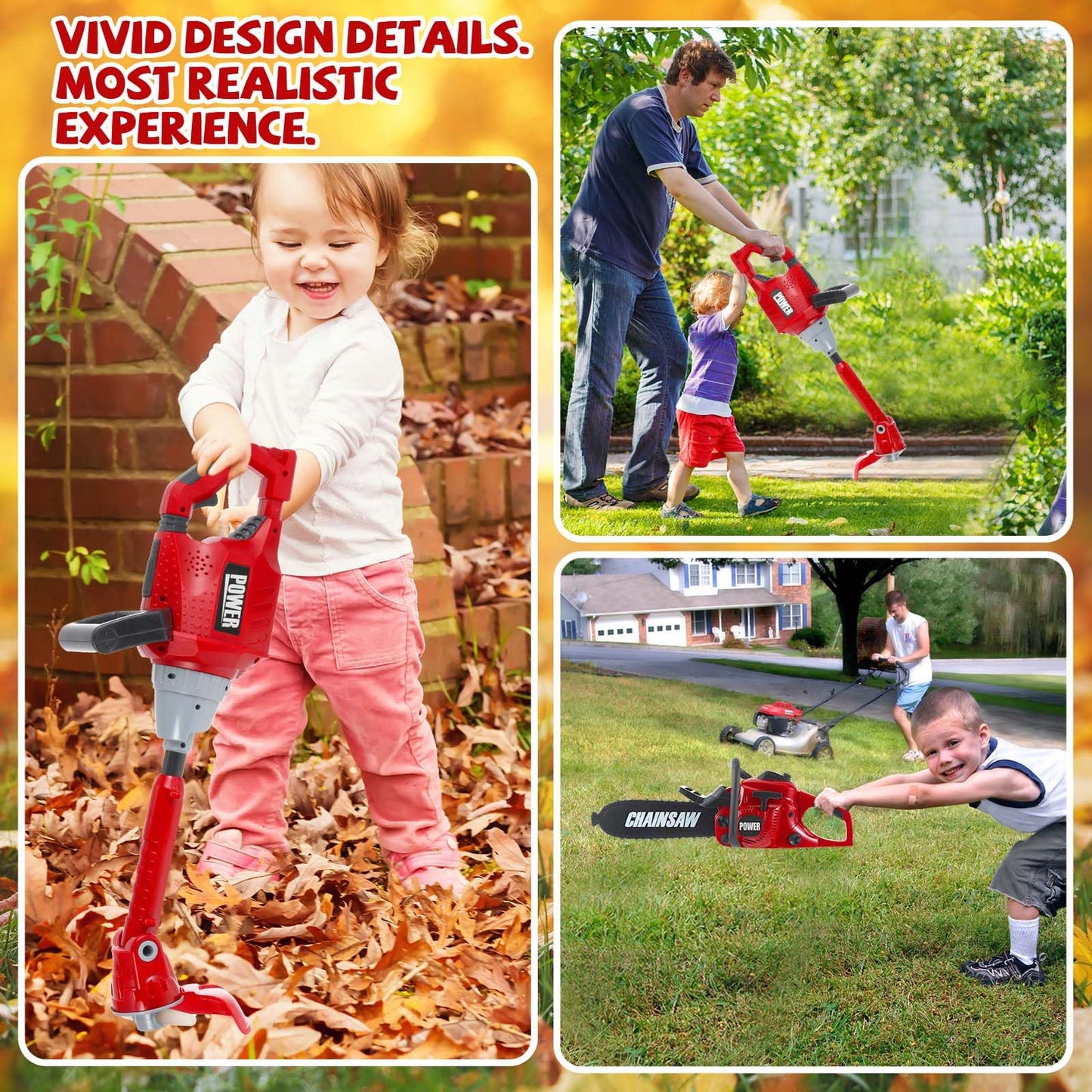 Arrowbash 2 Pcs Toy Gardening Tool Set For Kids Toy Chainsaw Lawn Trimmer Toy Battery Powered Gardening Tool Set With Lights And