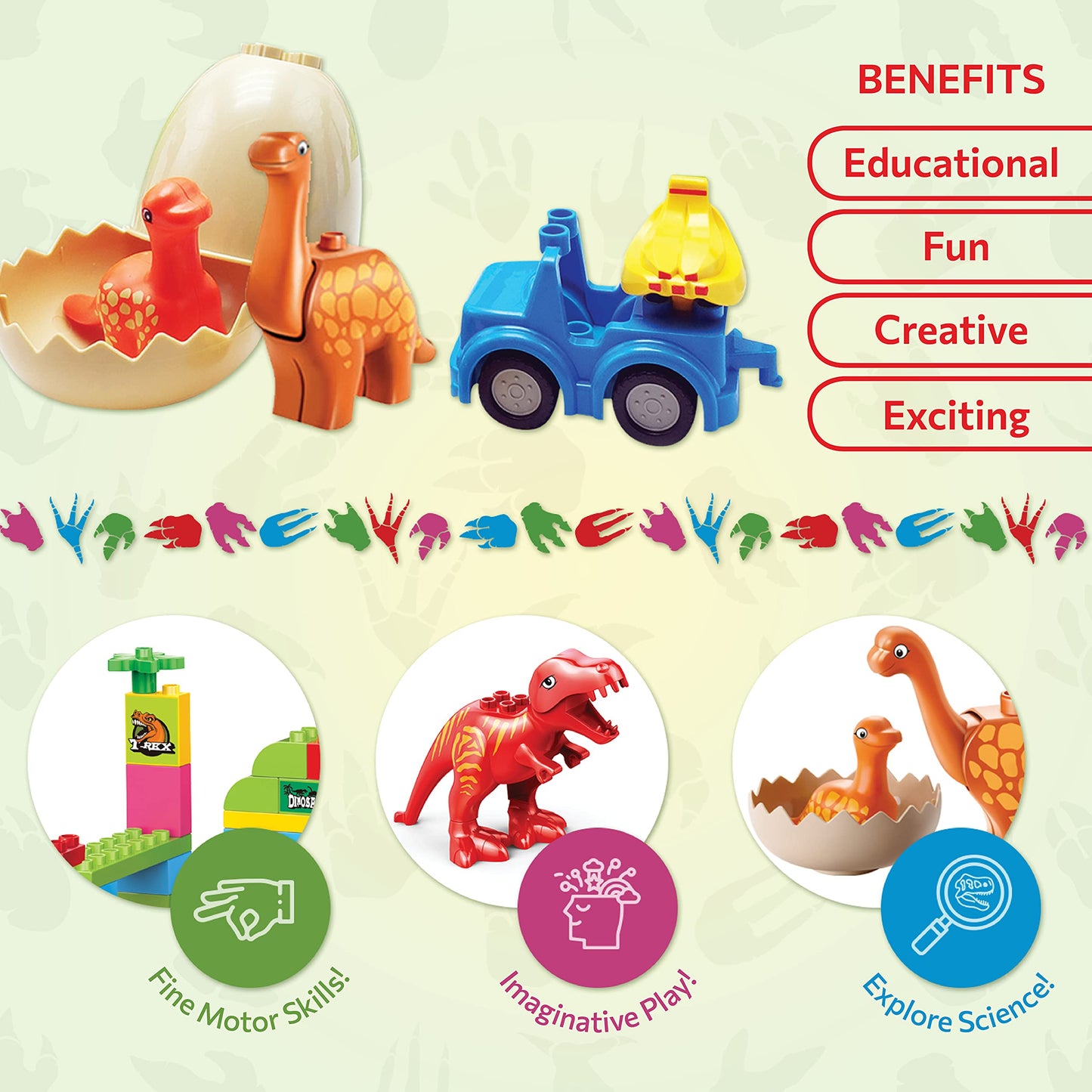 Toyvelt Dinosaur Blocks Toy 72 Piece Jurassic Era, Children'S Dinosaur Blocks, Dinosaur Blocks For Kids 3-5, Dino Building Block
