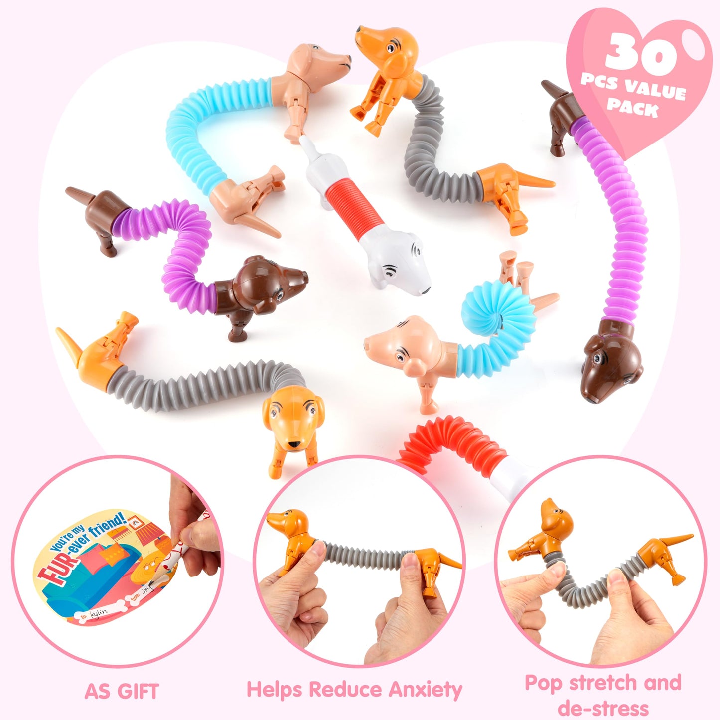Joyin 30 Packs Valentines Day Animal Pop Tubes Fidget Toys, Stretchy Tube Stress Relief Fidget Toy For Kids Valentine'S School Classroom Exchange Gift Rewards And Goodie Bag Filler