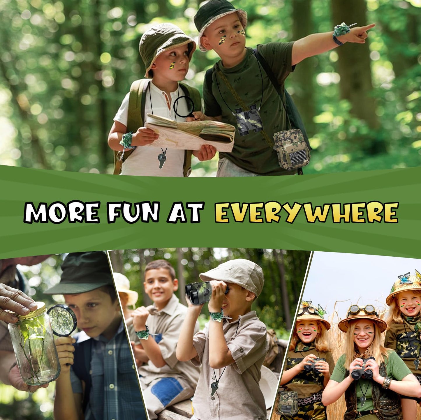 Walkie Talkies Set For Kids Outdoor Explorer, Camping Hunt Gear Kit Binoculars Adventure Game, Cool Spy Gadgets For Boy Girls Ag