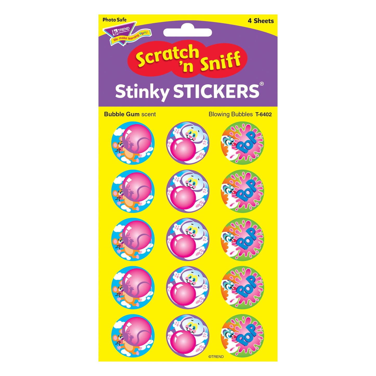Blowing Bubbles, Bubblegum scent Scratch n Sniff Stinky Stickers - Large Round