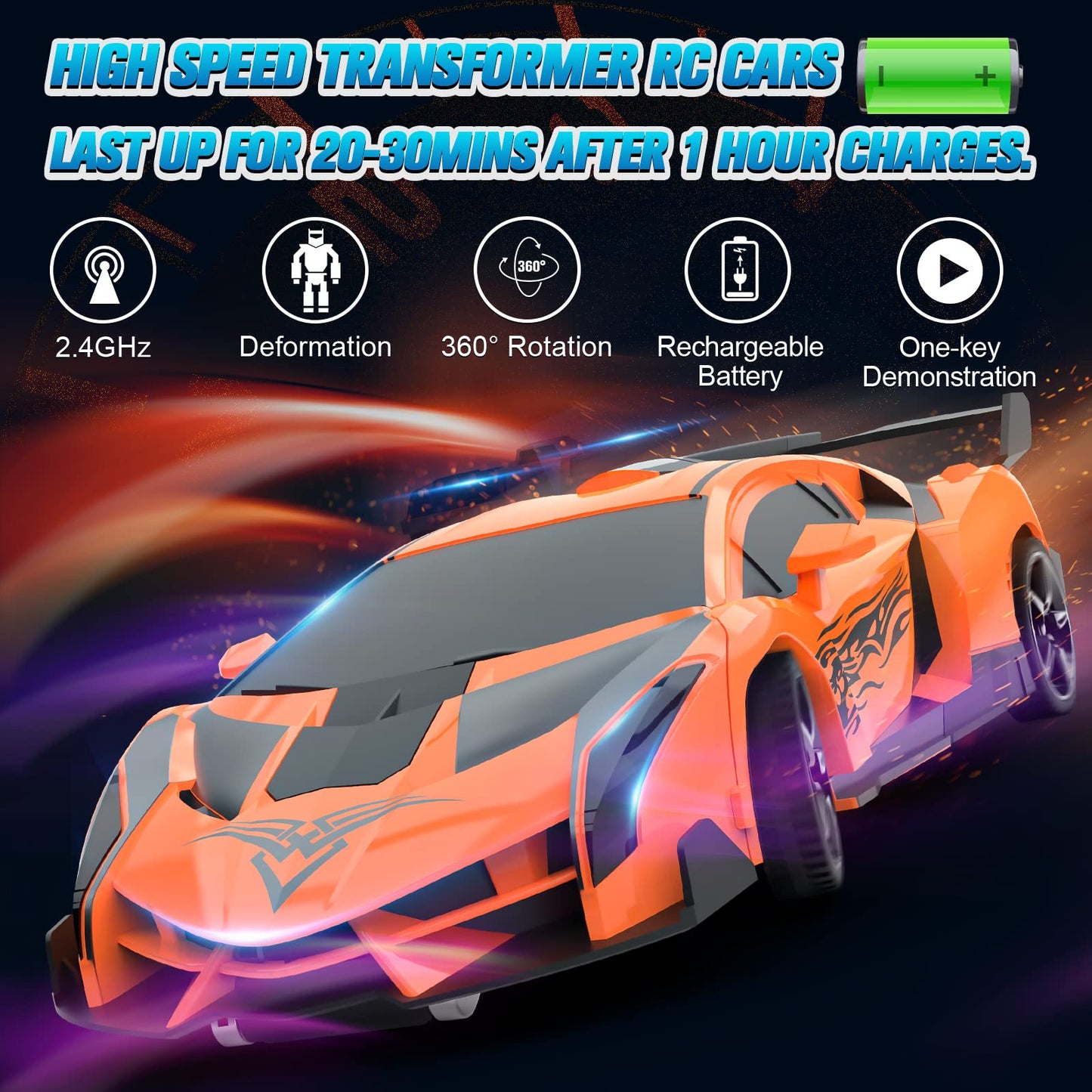 BLUEJAY Transform Rc Cars for Boys 4-7 8-12, 2.4Ghz 1:18 Scale Remote Control Car Transforming
