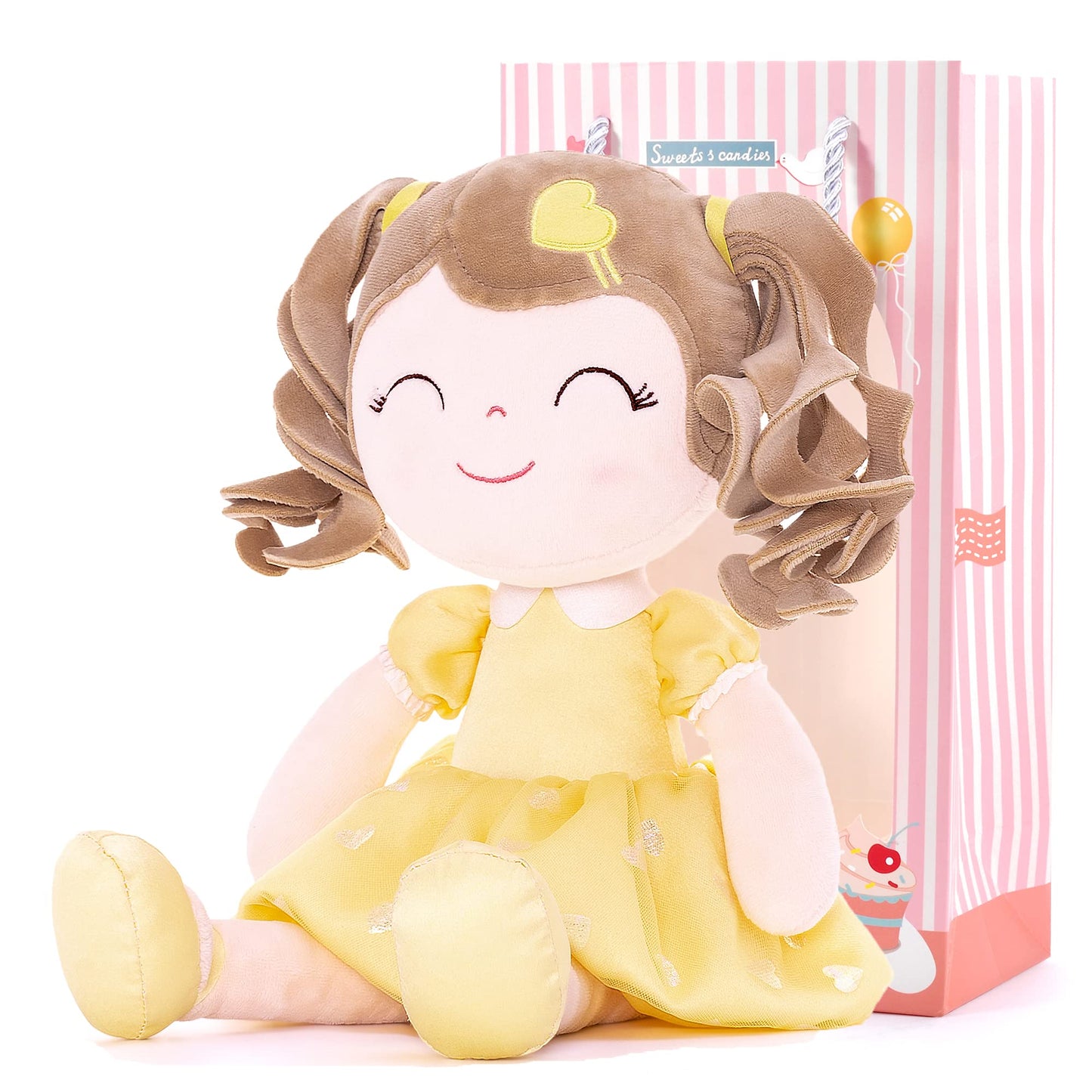 Gloveleya Baby Doll Gifts Plush Curly Girl Toys With Love 16' Yellow